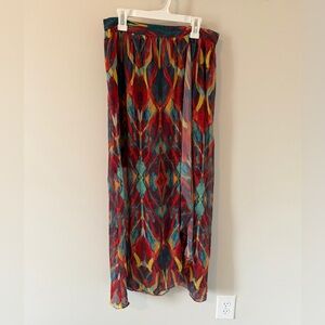 Alice & Olivia Miabella Maxi Skirt Sheer Wrap Abstract Multi Colored Size Small